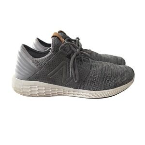 New Balance Gray Knit Slip-On Sneakers with Tan Pull Tab